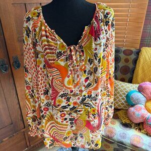 Charter Club Sheer Print Long Sleeve Blouse Size Medium